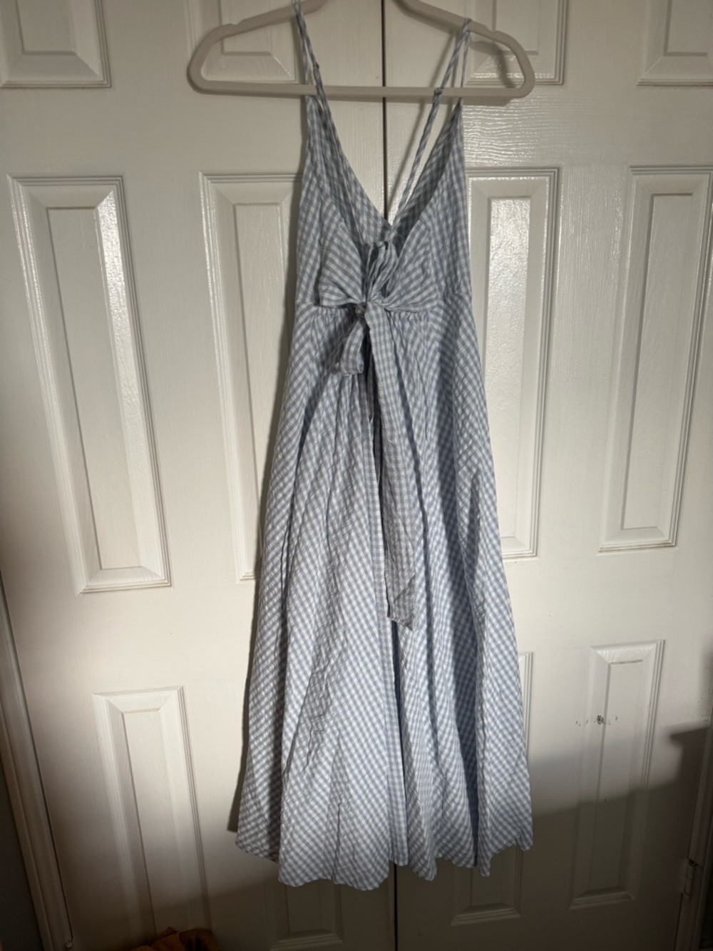 NWOT lovestitch Nordstrom Blue Seaside Gingham Cross-Back Midi Dress Medium - Picture 7 of 10